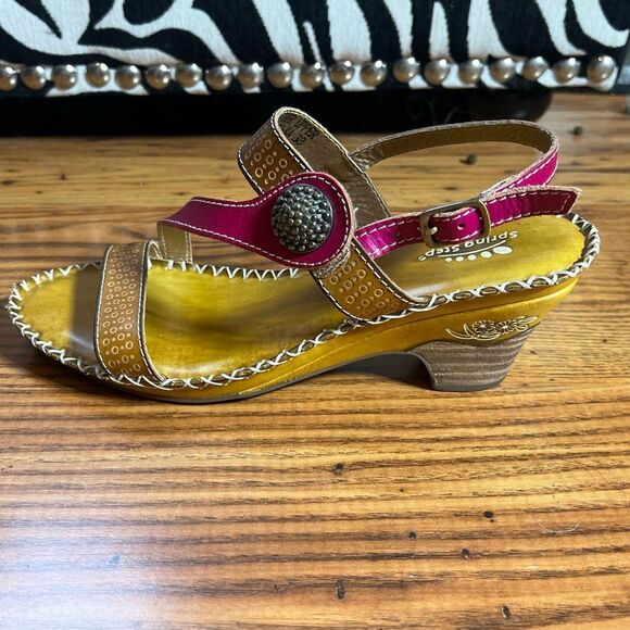 L’artiste by Spring Step  Dreamer Leather Sling Heeled Sandals Floral Detail Sz - Picture 2 of 8